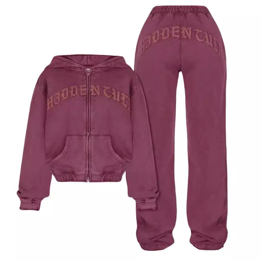 Hooded Tracksuit Set with 3D Effect for Women