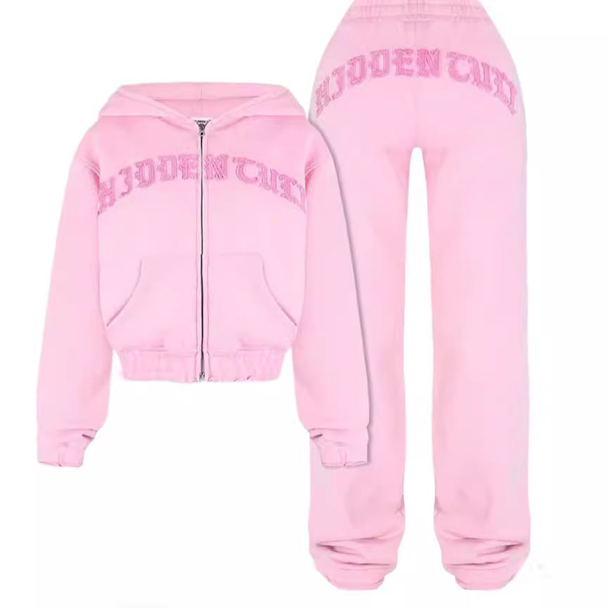 Hooded Tracksuit Set with 3D Effect for Women
