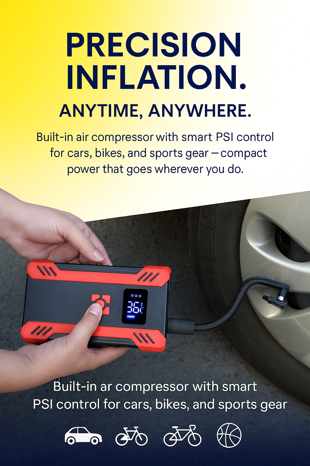PowerVault 2000 – Portable Jump Starter & Air Compressor for Cars, SUVs, Trucks & Motorbikes (12V, 6.5L Gas / 4.0L Diesel)