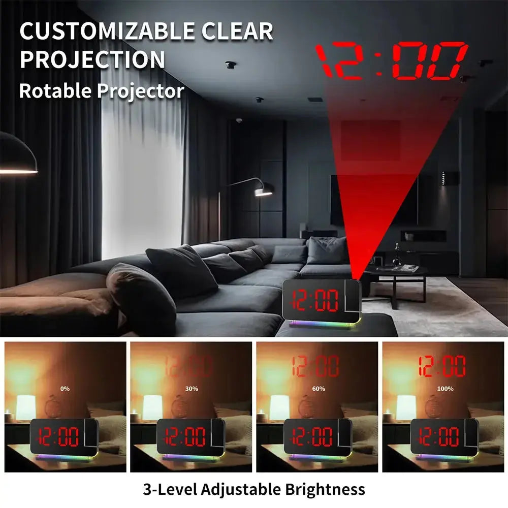 Projection Alarm Clock,7.4" LED Mirror Digital Clocks Large Display,with 180° Rotatable Projector,RGB Night Light,USB C Port,Auto Dimmer, Loud Desk Clock for Heavy Sleeper Bedroom Swag House