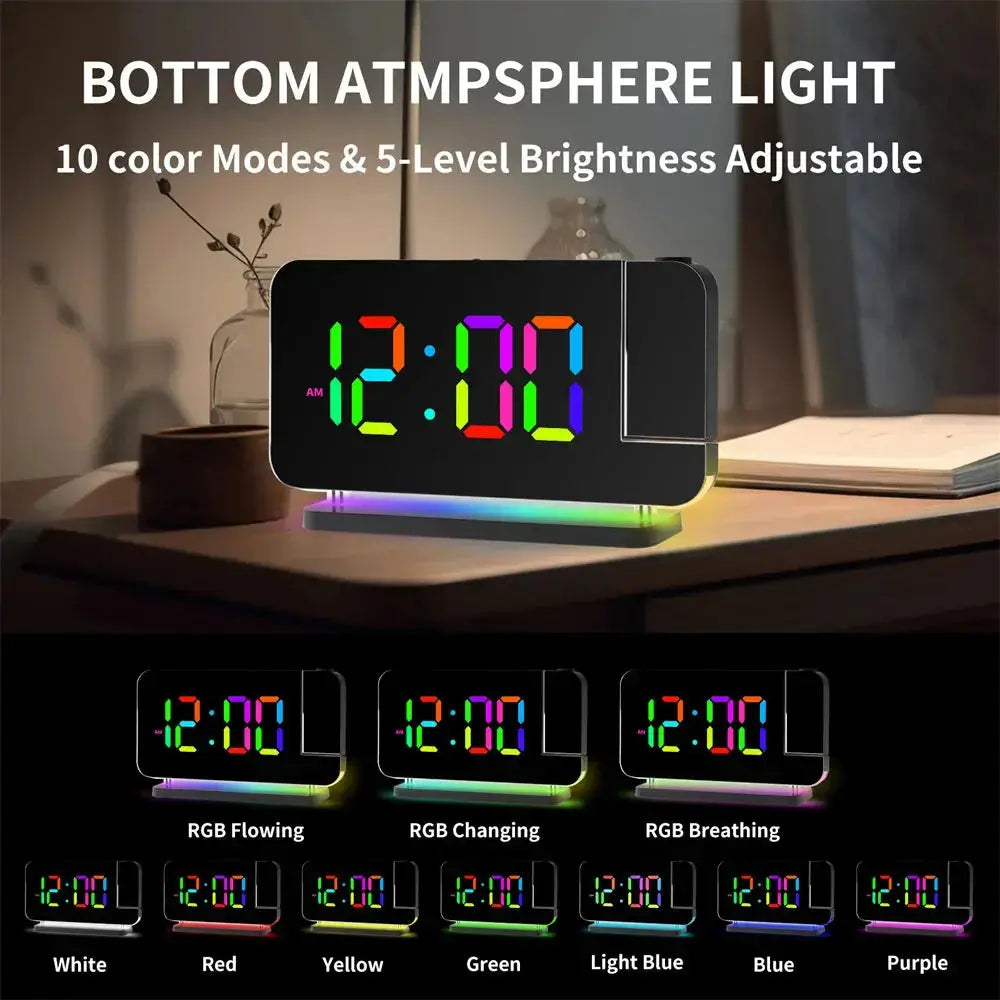 Projection Alarm Clock,7.4" LED Mirror Digital Clocks Large Display,with 180° Rotatable Projector,RGB Night Light,USB C Port,Auto Dimmer, Loud Desk Clock for Heavy Sleeper Bedroom Swag House