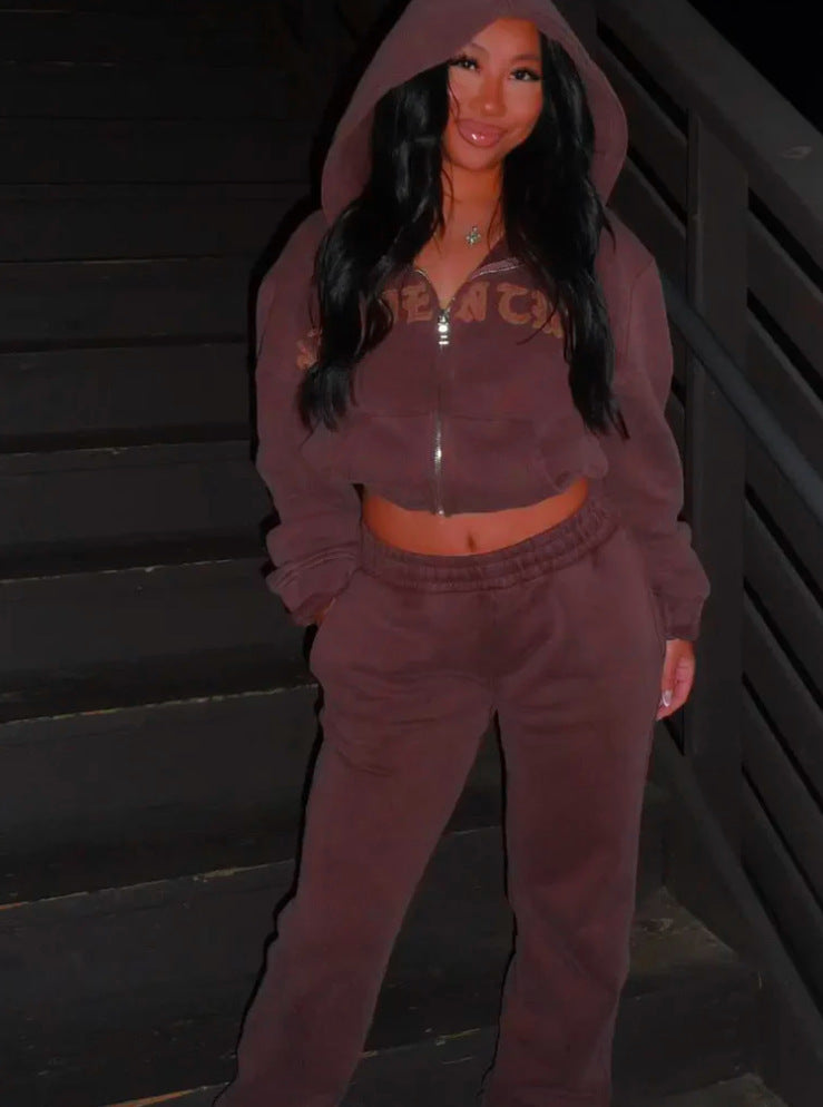 Hooded Tracksuit Set with 3D Effect for Women