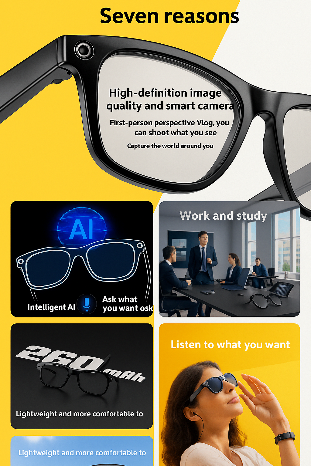 AI 3rd Gen Smart Bluetooth Glasses With Magnetic Frame