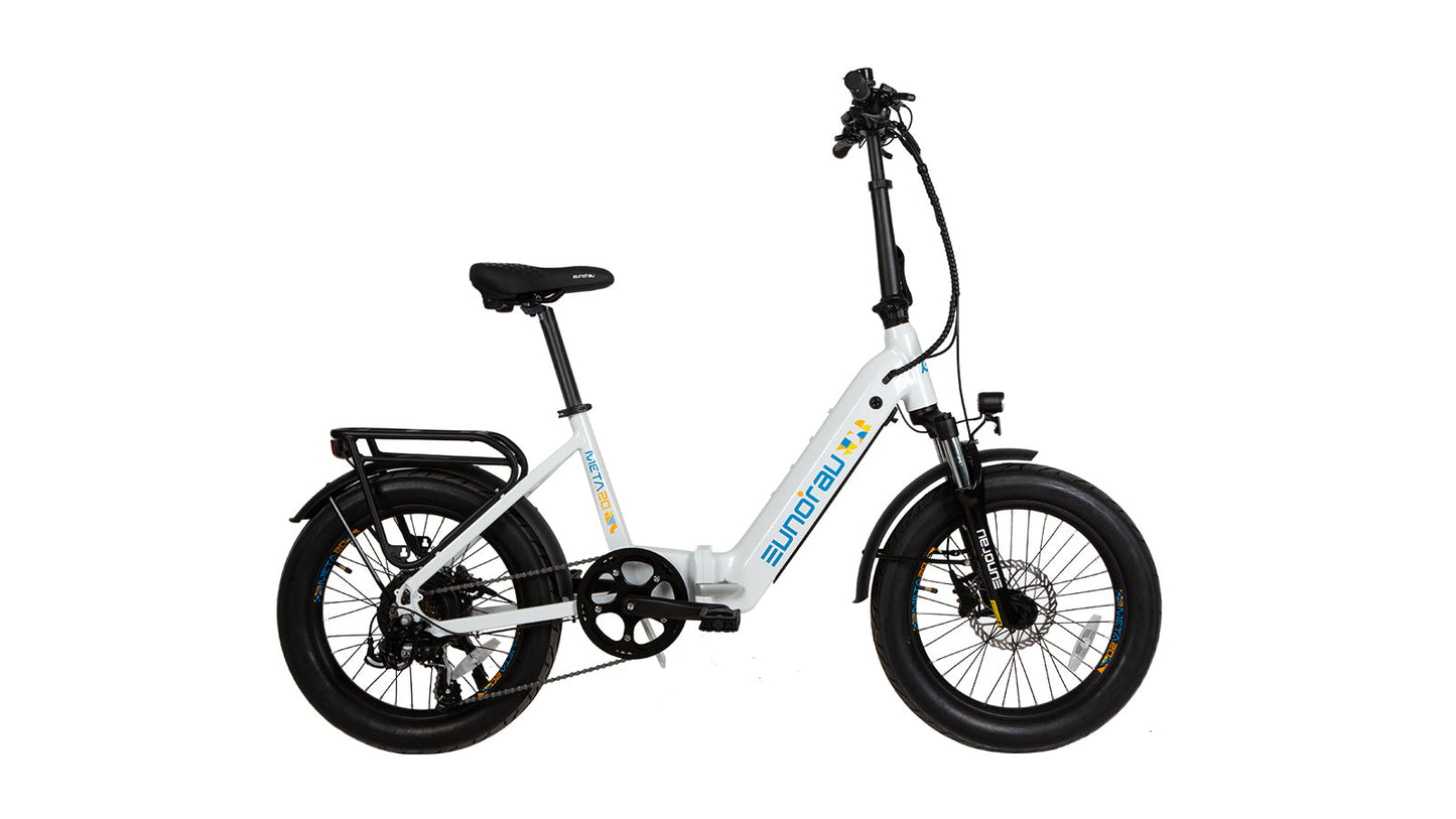 Meta20 City Electric Bike 48V 500W Hub Motor Dual Battery 100 Mile Range Optional Second Battery 15Ah 286 Lb Payload