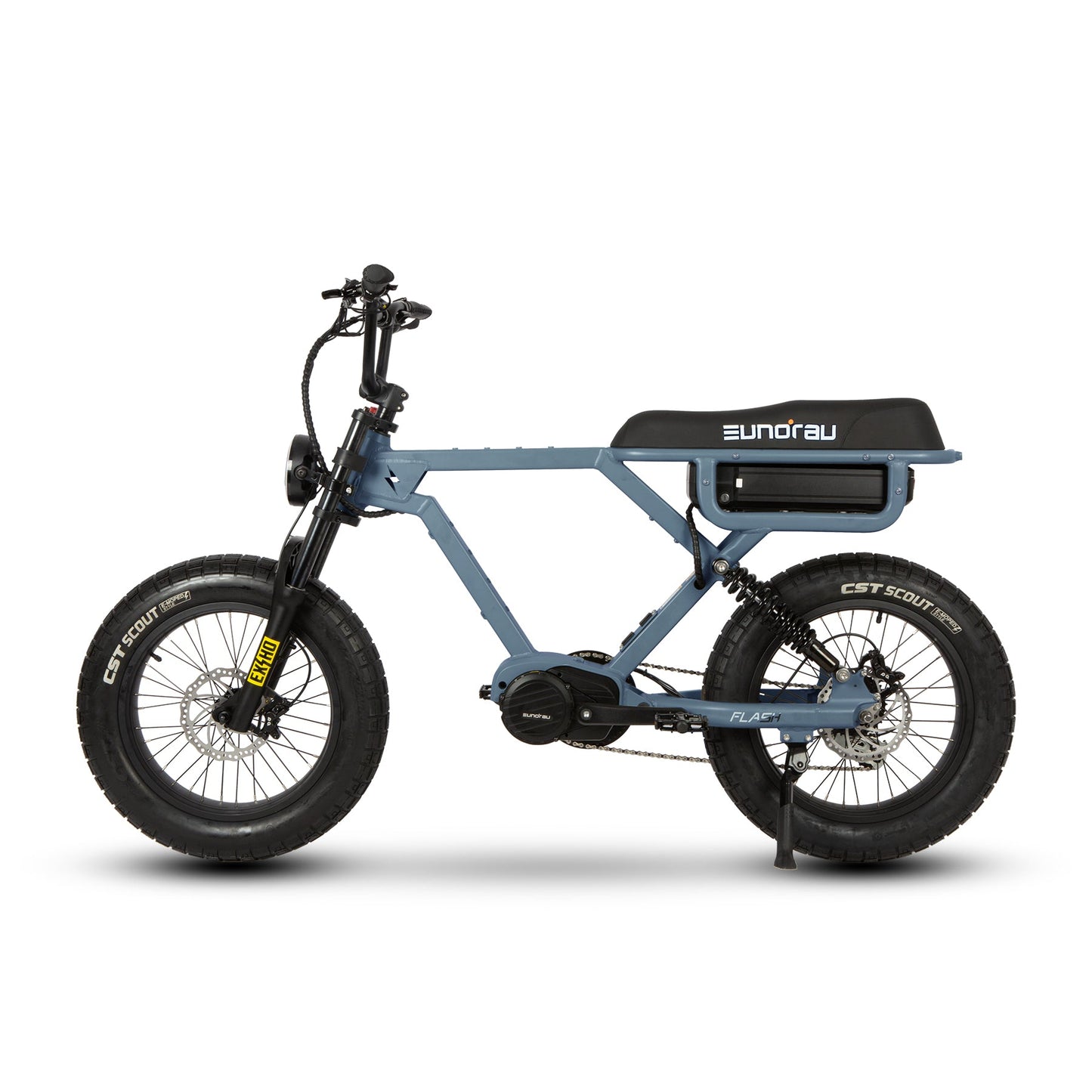 FLASH TWO POINT ZERO 52V 1000W Mid Drive Electric Bike Full Suspension 20 MPH 220 Mile Range Three Batteries