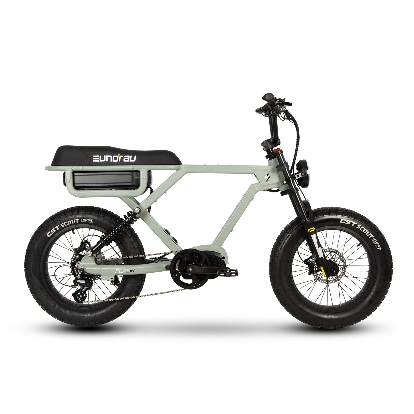 FLASH TWO POINT ZERO 52V 1000W Mid Drive Electric Bike Full Suspension 20 MPH 220 Mile Range Three Batteries