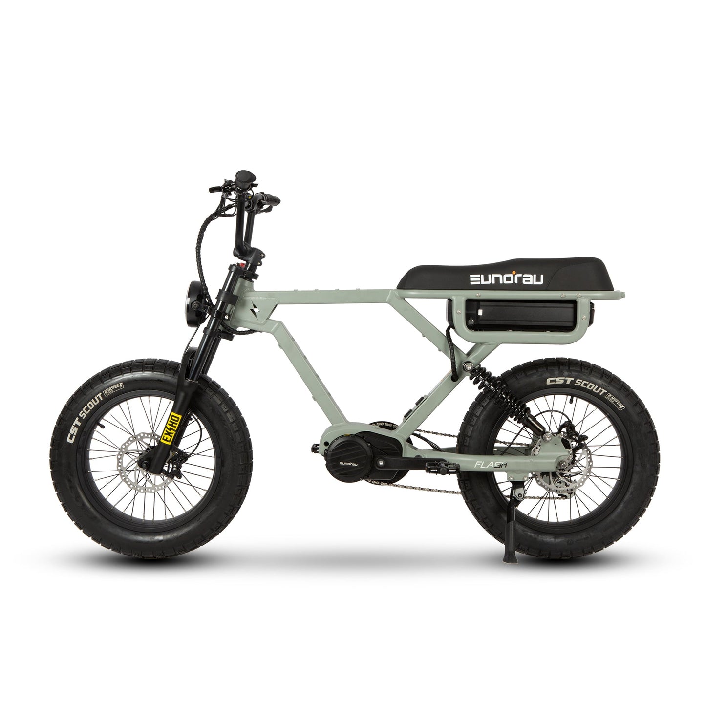 FLASH TWO POINT ZERO 52V 1000W Mid Drive Electric Bike Full Suspension 20 MPH 220 Mile Range Three Batteries