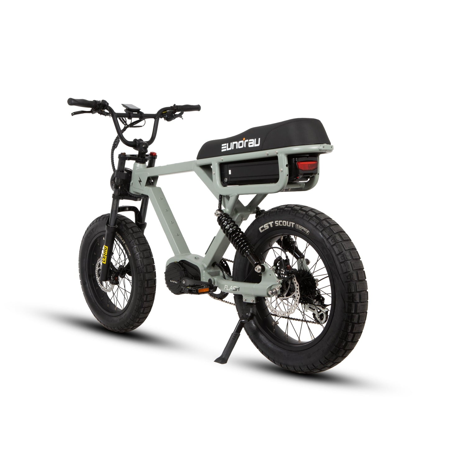 FLASH TWO POINT ZERO 52V 1000W Mid Drive Electric Bike Full Suspension 20 MPH 220 Mile Range Three Batteries