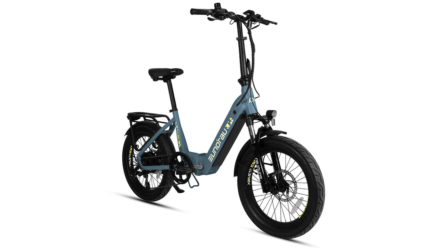 Meta20 City Electric Bike 48V 500W Hub Motor Dual Battery 100 Mile Range Optional Second Battery 15Ah 286 Lb Payload