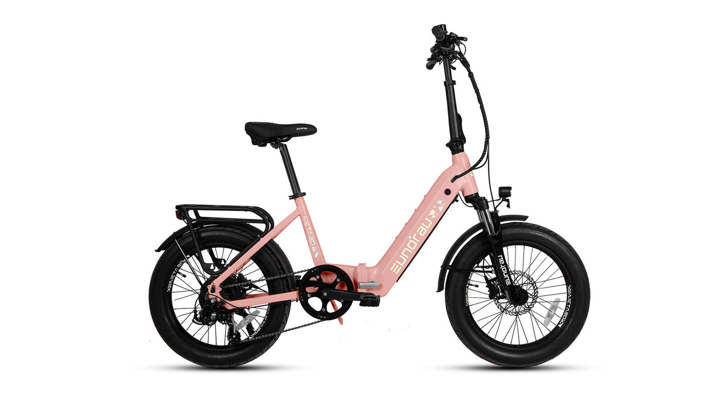 Meta20 City Electric Bike 48V 500W Hub Motor Dual Battery 100 Mile Range Optional Second Battery 15Ah 286 Lb Payload