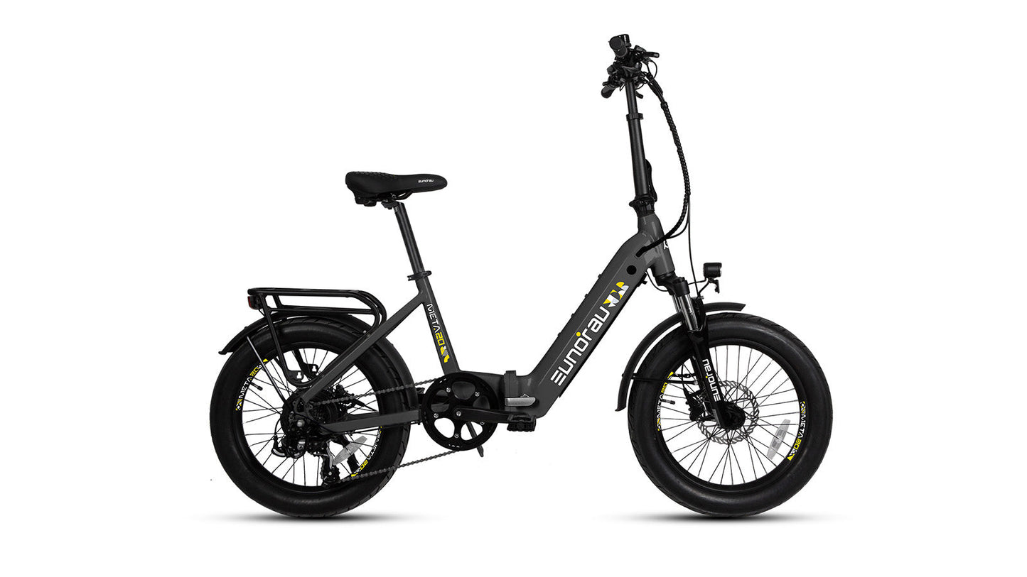 Meta20 City Electric Bike 48V 500W Hub Motor Dual Battery 100 Mile Range Optional Second Battery 15Ah 286 Lb Payload