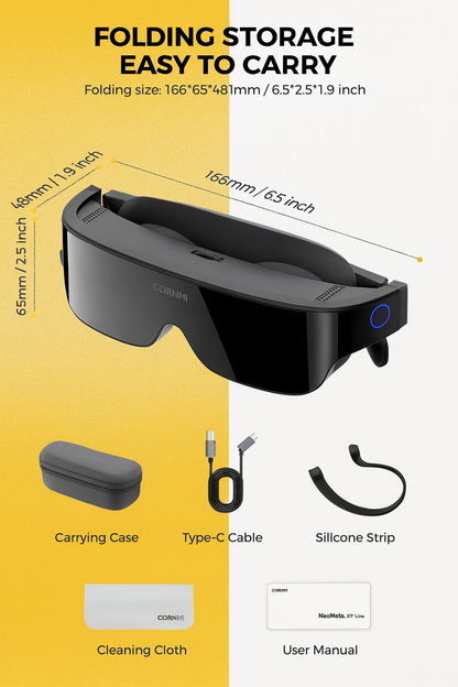 CORNMI NeoVista X7 Lite Smart 3D Head-Mounted Display – 800” Virtual Screen – 1080p Micro-OLED – 60 Hz – 750 nits – USB-C – Lightweight 8 oz – Black by Swag House Store