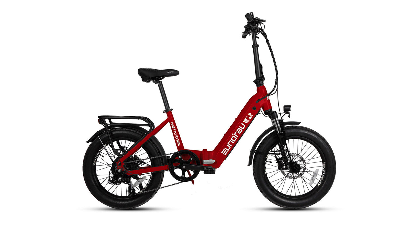 Meta20 City Electric Bike 48V 500W Hub Motor Dual Battery 100 Mile Range Optional Second Battery 15Ah 286 Lb Payload