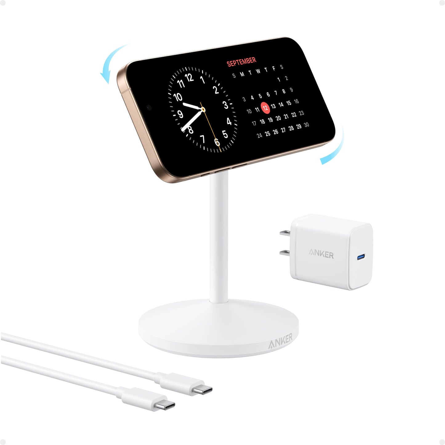 Anker MagGo Wireless Charger Stand With Adapter And Cable 15W MagSafe Compatible Hands Free 360 Degree Rotation