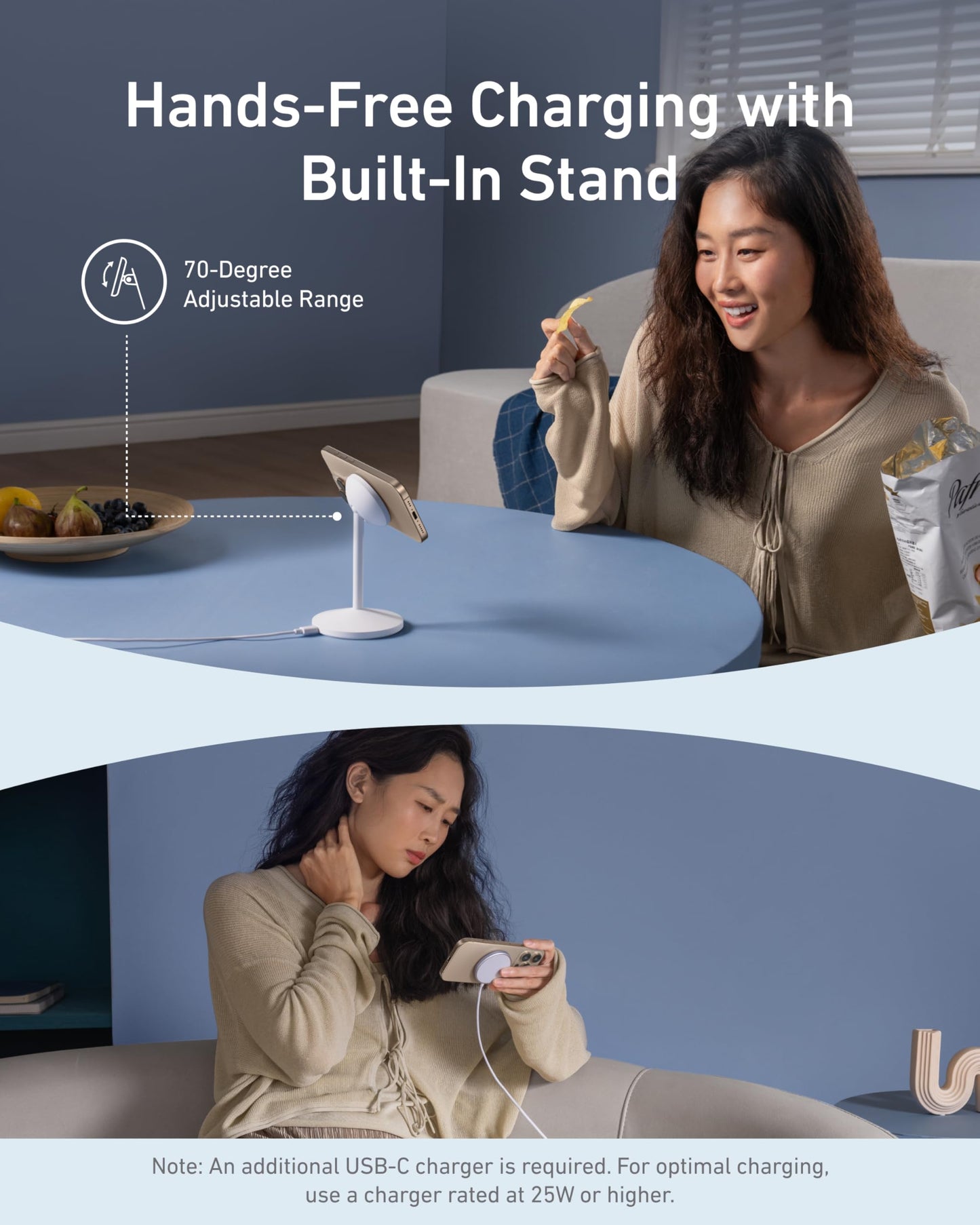 Anker MagGo Wireless Charger Stand With Adapter And Cable 15W MagSafe Compatible Hands Free 360 Degree Rotation