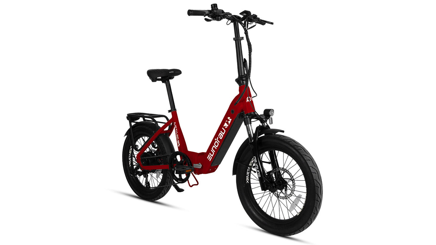 Meta20 City Electric Bike 48V 500W Hub Motor Dual Battery 100 Mile Range Optional Second Battery 15Ah 286 Lb Payload