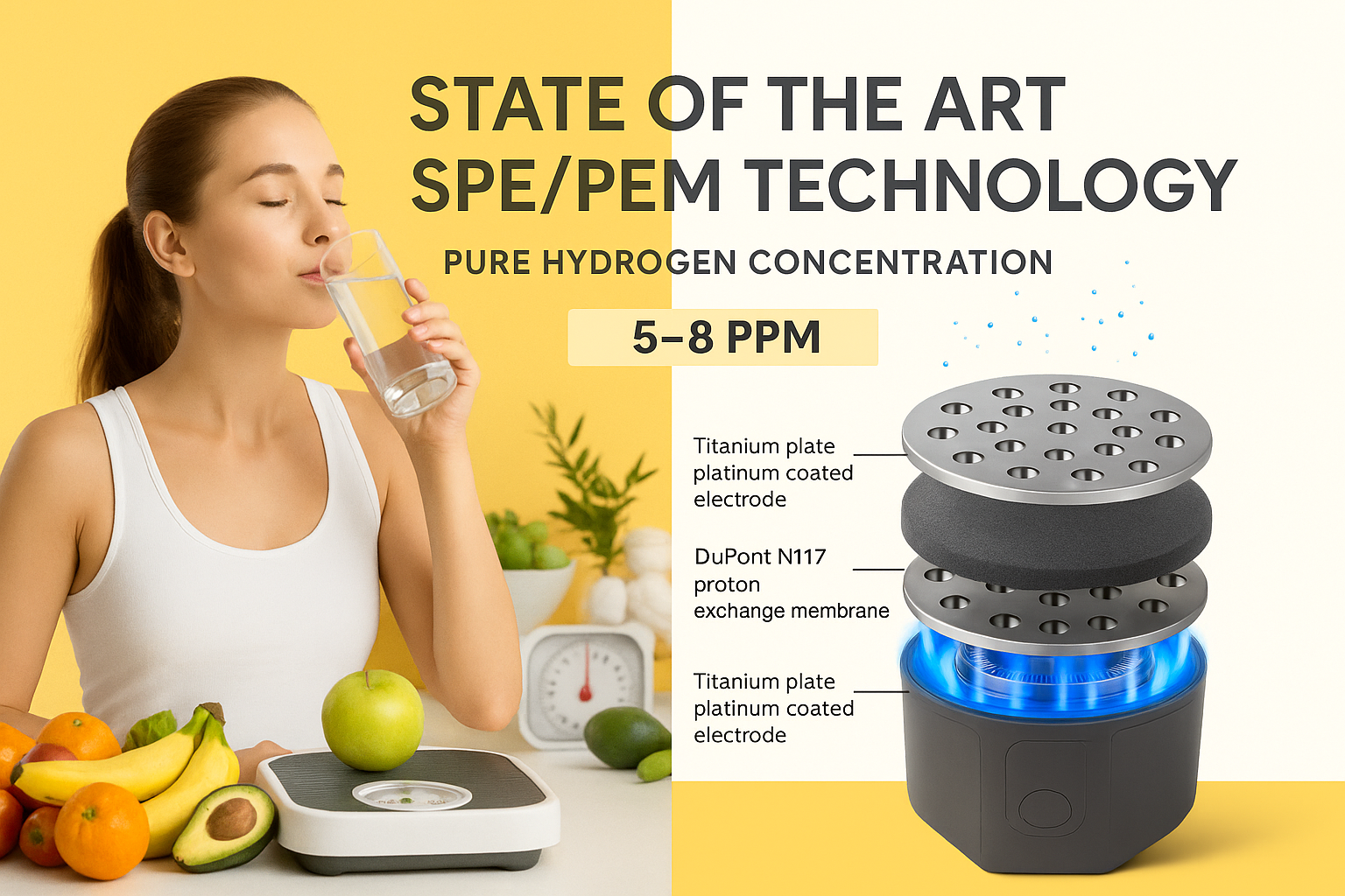 Hydrogen Water Bottle – 300ml | Ultra-High 10,000ppb | SPE/PEM Tech + Wireless Charging