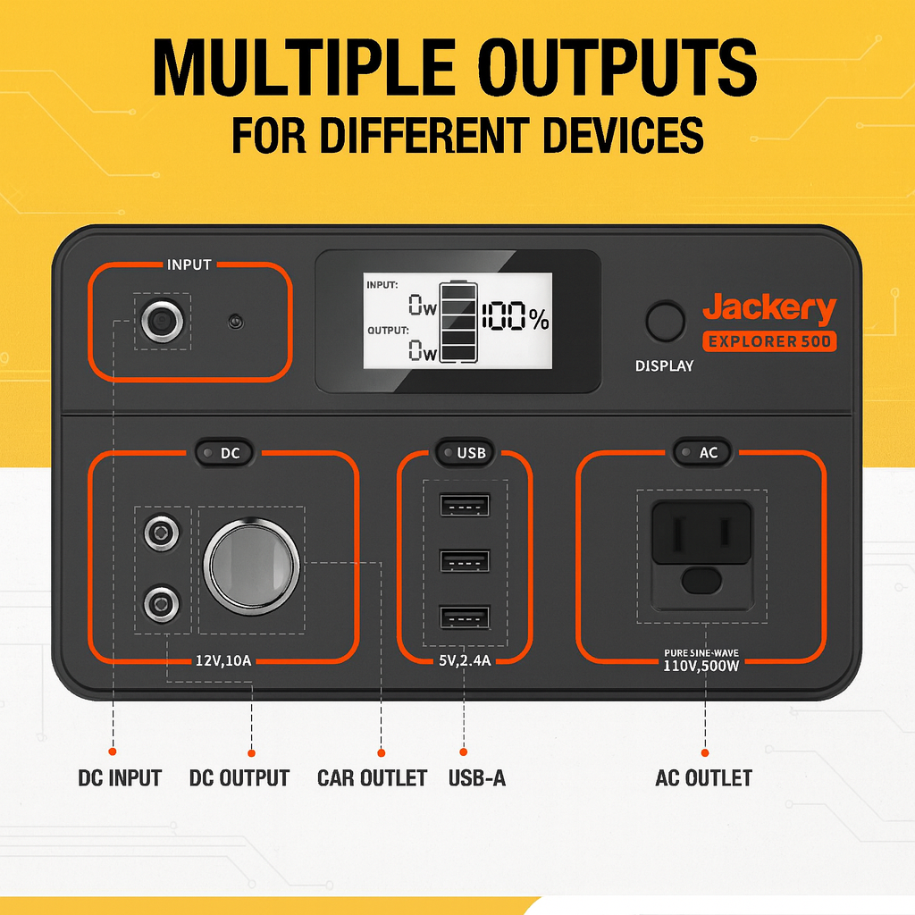 Jackery Explorer 500 Portable Power Station – 518 Wh | 500 W Output | Lightweight Solar Generator