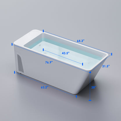 Acrylic cold plunge tub with WiFi app-controlled chiller, insulated walls for home or gym use.