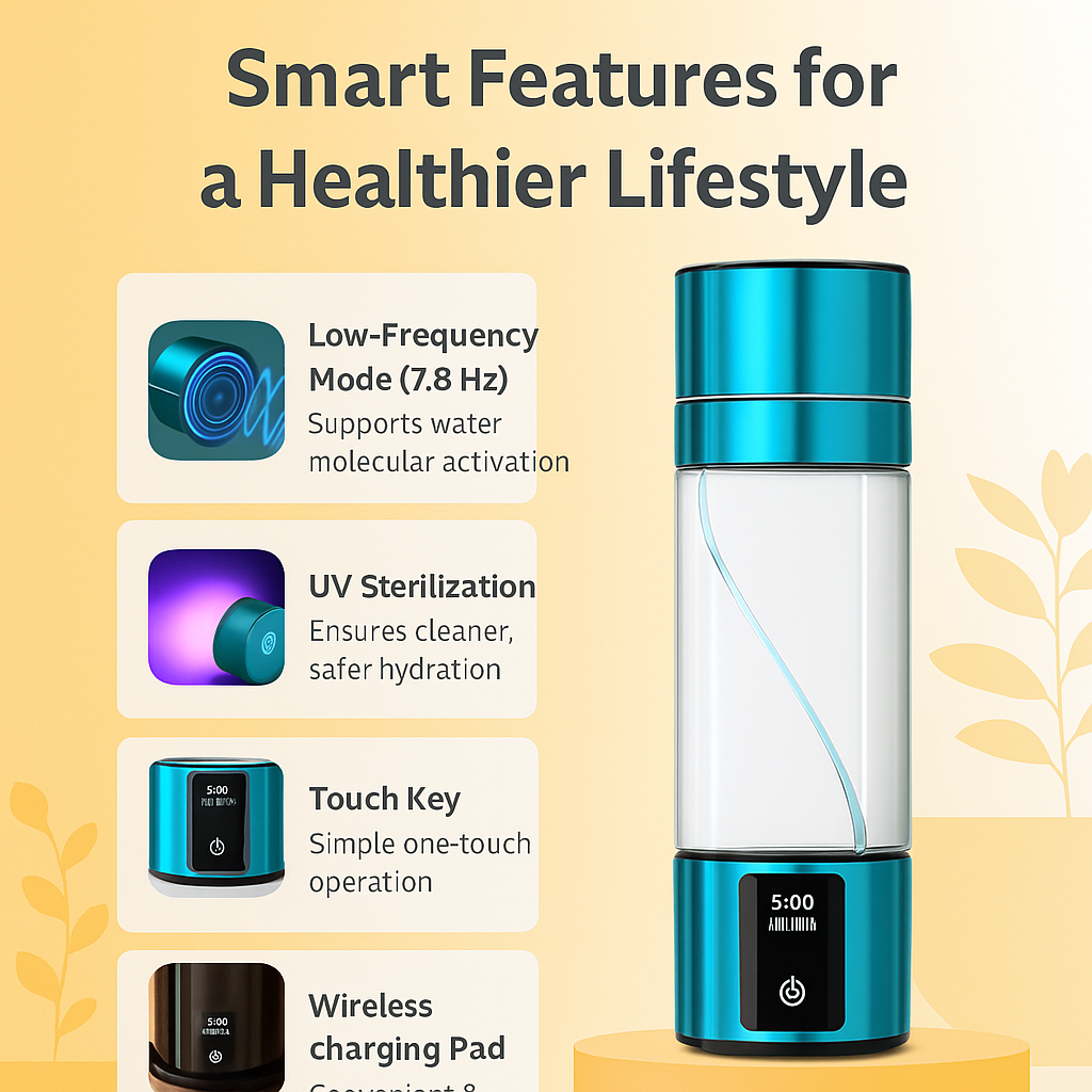 Hydrogen Water Bottle – 300ml | 5000ppb | UV Sterilization + Low-Frequency Tech + Wireless Charging