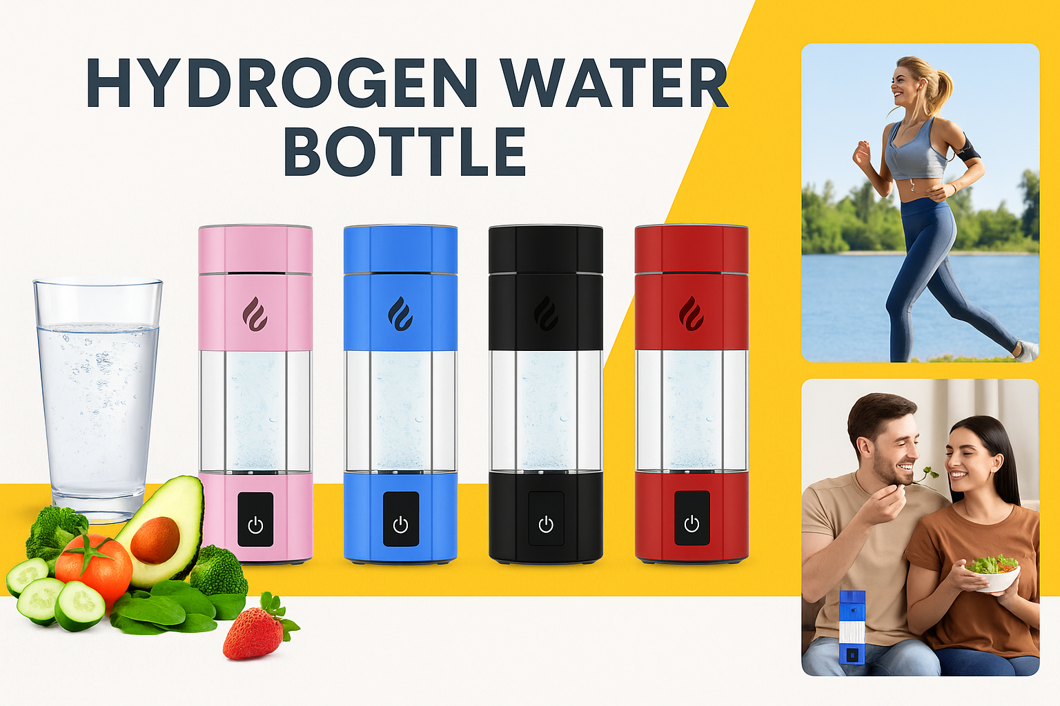 Hydrogen Water Bottle – 300ml | Ultra-High 10,000ppb | SPE/PEM Tech + Wireless Charging