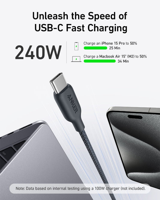 Anker 543 USB-C To USB-C Cable Bio-Braided 6 Ft Fast Charging Nylon Cable With Bio-Based Nylon Exterior