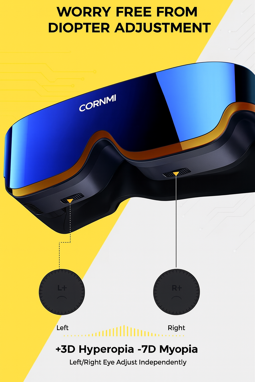 CORNMI NeoVista X7 Lite Smart 3D Head-Mounted Display – 800” Virtual Screen – 1080p Micro-OLED – 60 Hz – 750 nits – USB-C – Lightweight 8 oz – Black