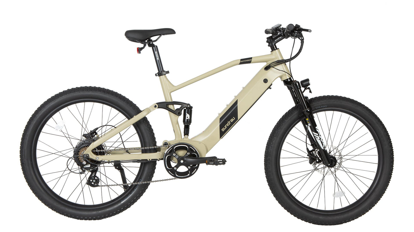 Defender 27.5x3.0 Electric Bike 500W Rear Motor Aluminum Frame Front Suspension 20 MPH 40 Mile Range Samsung Battery