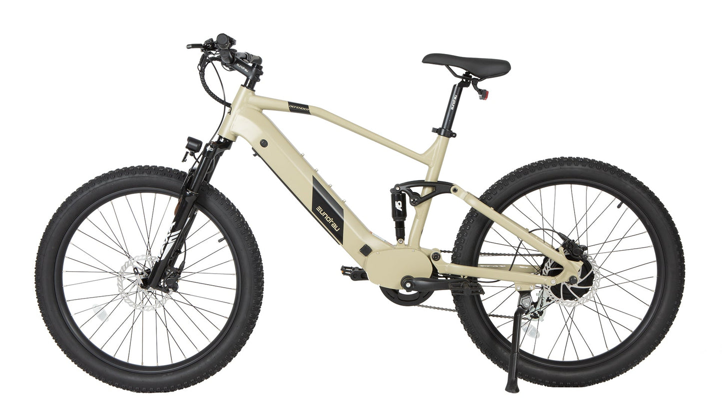 Defender 27.5x3.0 Electric Bike 500W Rear Motor Aluminum Frame Front Suspension 20 MPH 40 Mile Range Samsung Battery