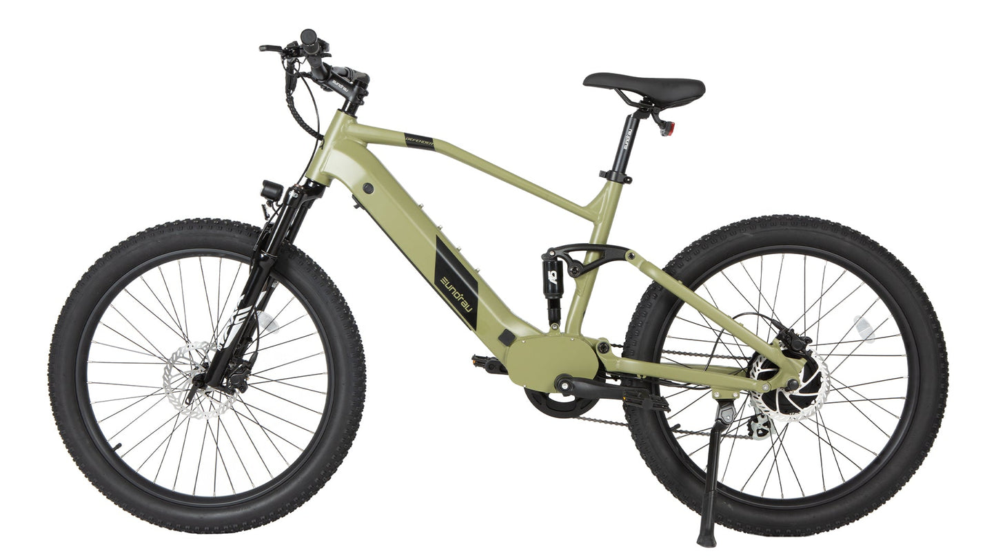 Defender 27.5x3.0 Electric Bike 500W Rear Motor Aluminum Frame Front Suspension 20 MPH 40 Mile Range Samsung Battery