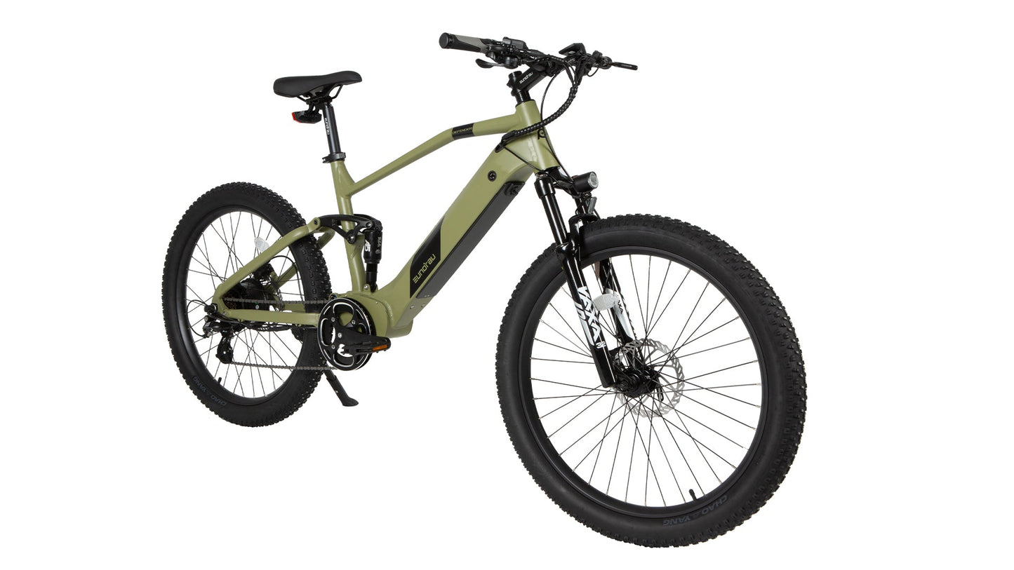 Defender 27.5x3.0 Electric Bike 500W Rear Motor Aluminum Frame Front Suspension 20 MPH 40 Mile Range Samsung Battery