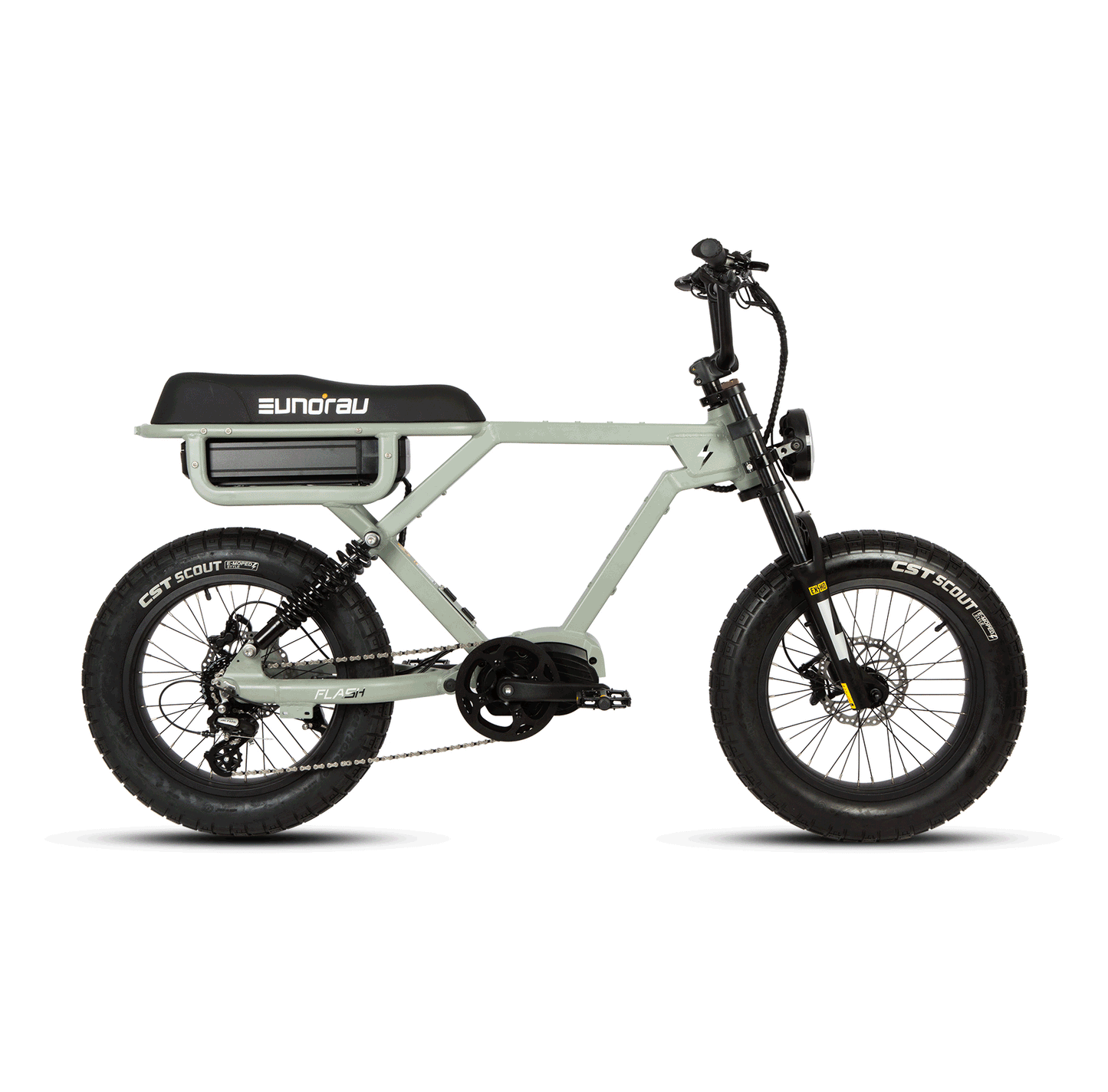 FLASH TWO POINT ZERO 52V 1000W Mid Drive Electric Bike Full Suspension 20 MPH 220 Mile Range Three Batteries