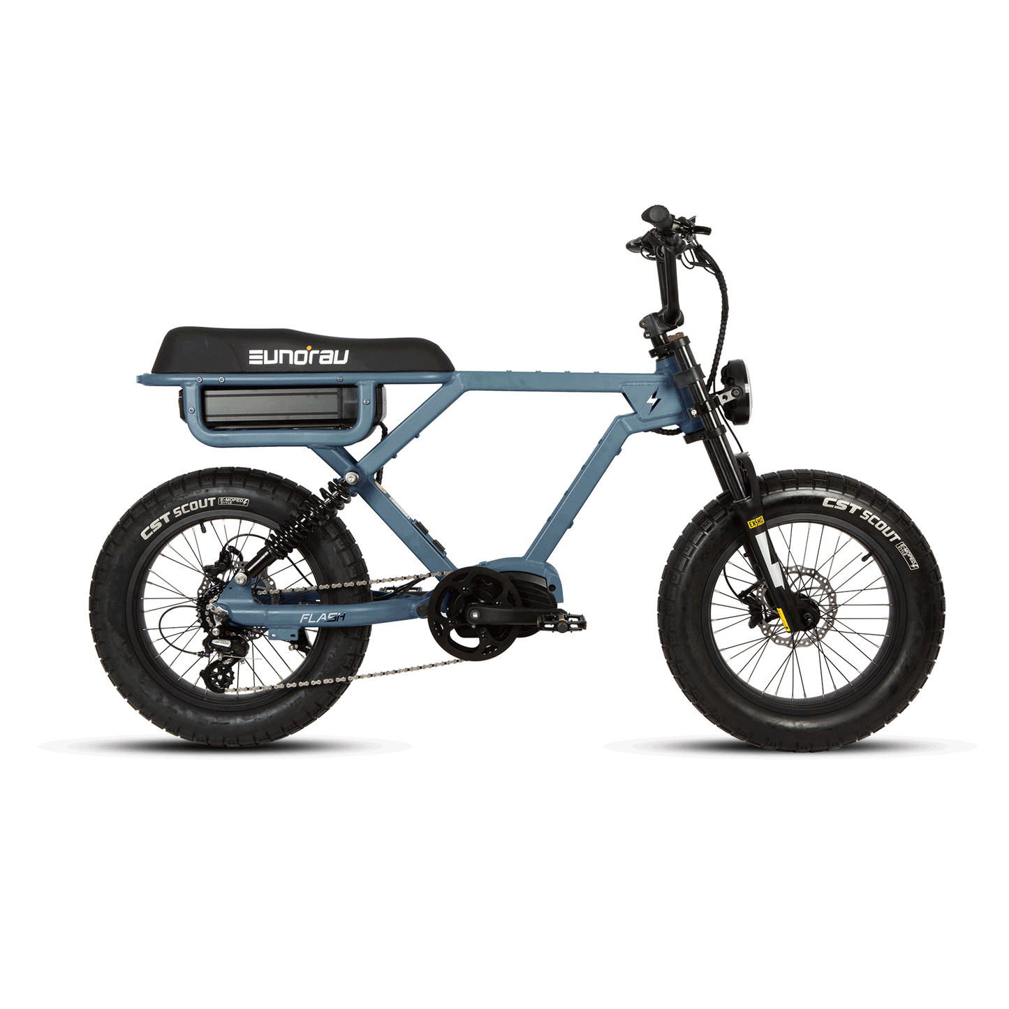 FLASH TWO POINT ZERO 52V 1000W Mid Drive Electric Bike Full Suspension 20 MPH 220 Mile Range Three Batteries