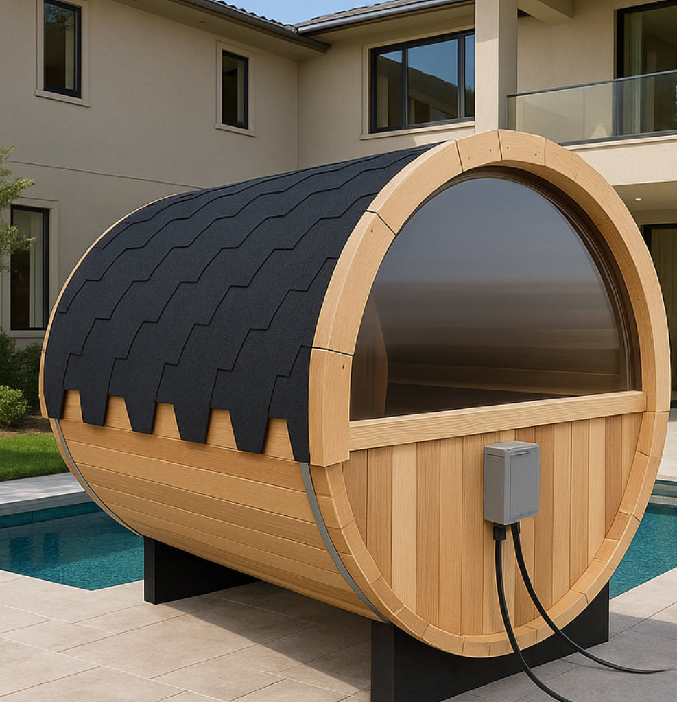 Luxury 6x8 Red Cedar Barrel Sauna – 4–6 Person Outdoor Steam Sauna