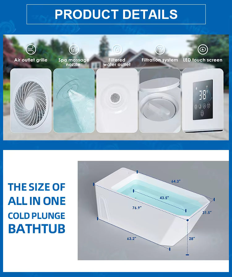 Cold Plunge Tub with WiFi App Control – Acrylic Ice Bath with Built-In Chiller, Filter & Insulated Cover | Home Recovery & Wellness Pool