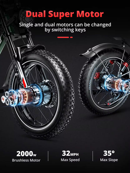 S8 Dual Motor Fat-Tire Electric Bike – 2000W Power, 31 MPH, 37 Mile Range by Swag House Store