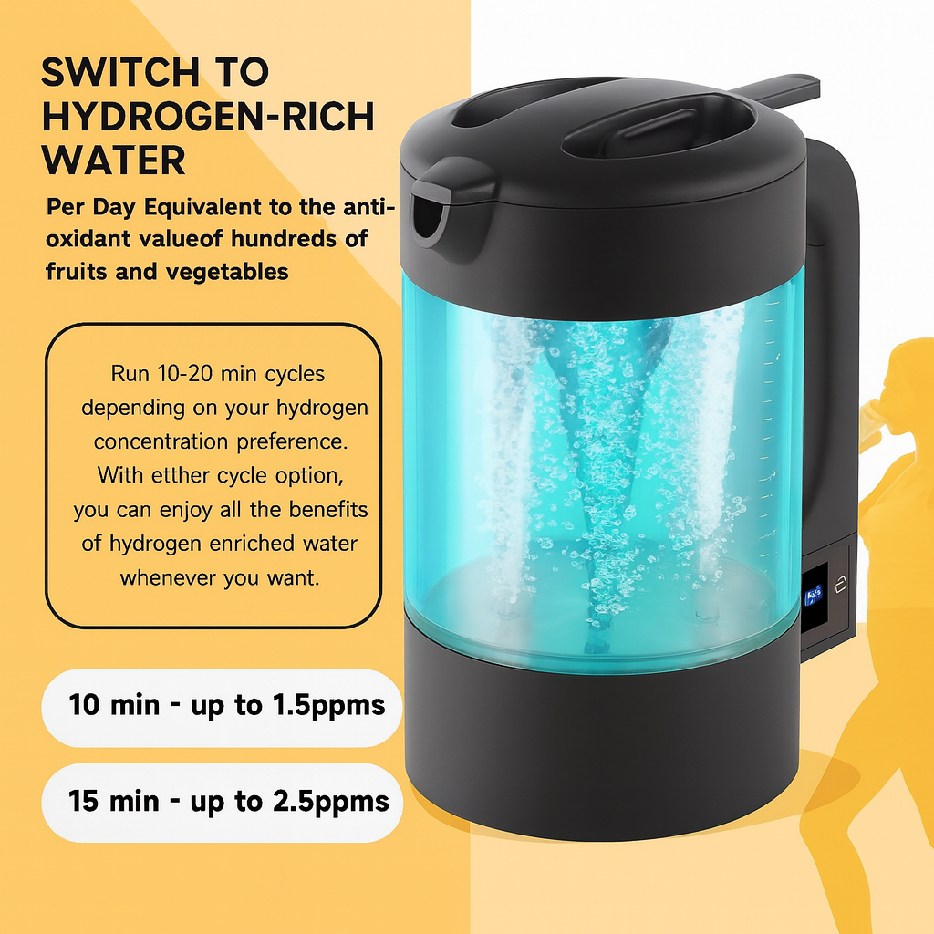 Hydrogen Water Pitcher – 1.8L | Premium PEM/SPE Technology (Certified + 10,000mAh Rechargeable)