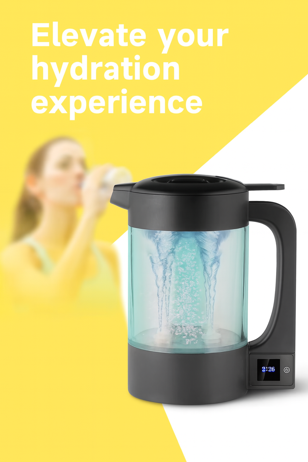 Hydrogen Water Pitcher – 1.8L | Premium PEM/SPE Technology (Certified + 10,000mAh Rechargeable)