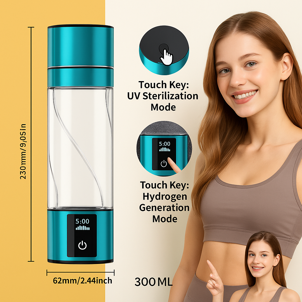 Hydrogen Water Bottle – 300ml | 5000ppb | UV Sterilization + Low-Frequency Tech + Wireless Charging