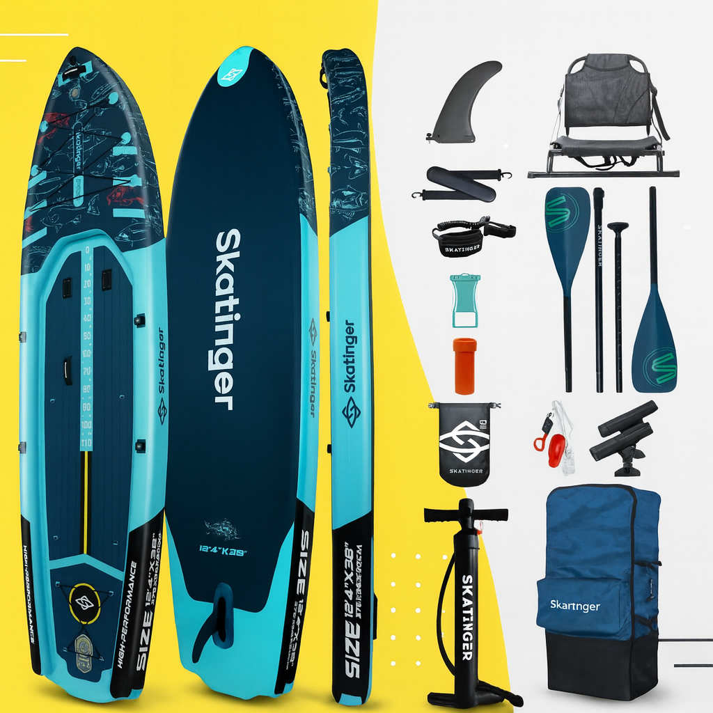 Inflatable Fishing Paddle Board – 12’4” Extra Wide Double-Layer SUP
