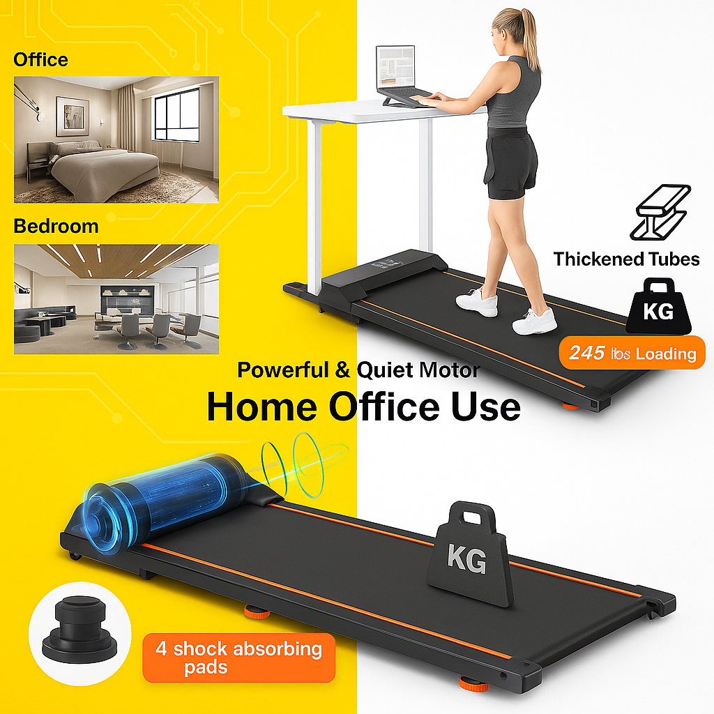Compact Electric Treadmill for Home & Office - 265 LB Weight Capacity for Silent Indoor Workouts
