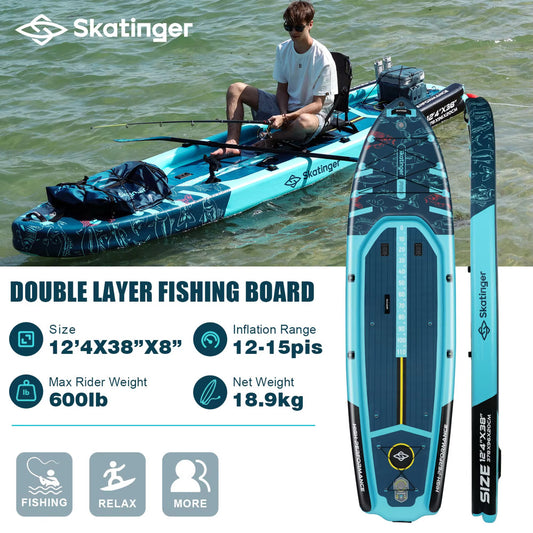 Inflatable Fishing Paddle Board – 12’4” Extra Wide Double-Layer SUP by Swag House Store