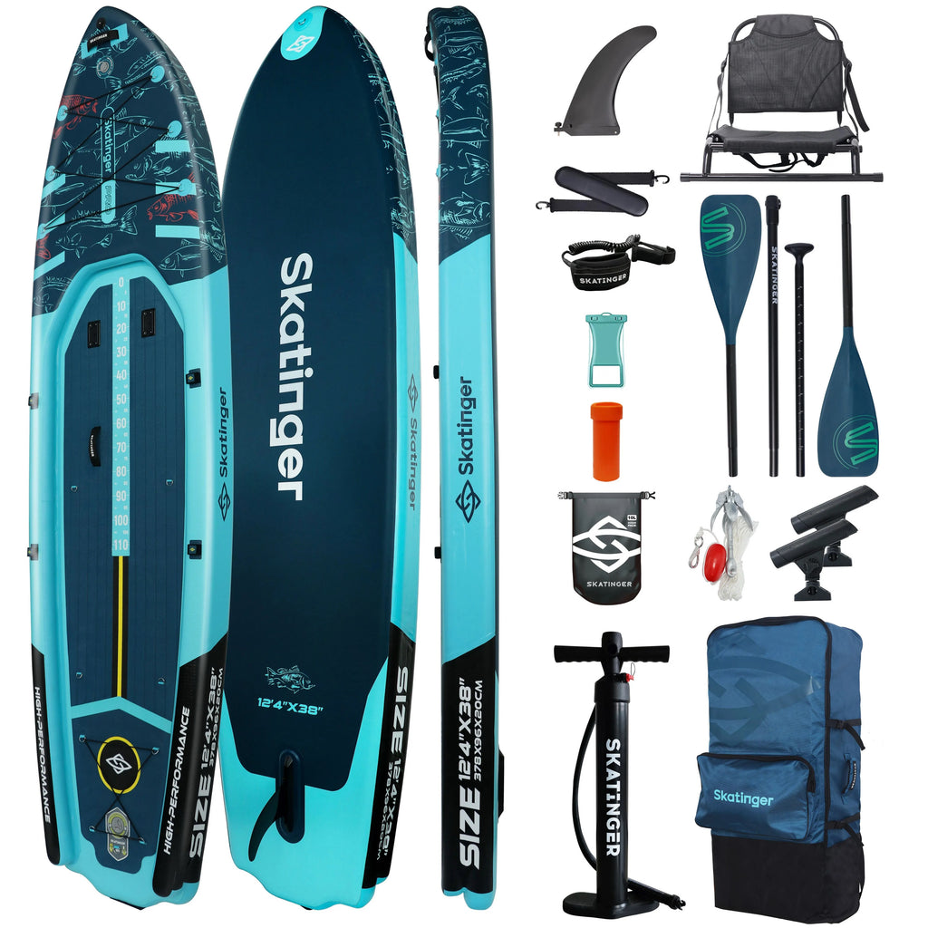 Inflatable Fishing Paddle Board – 12’4” Extra Wide Double-Layer SUP