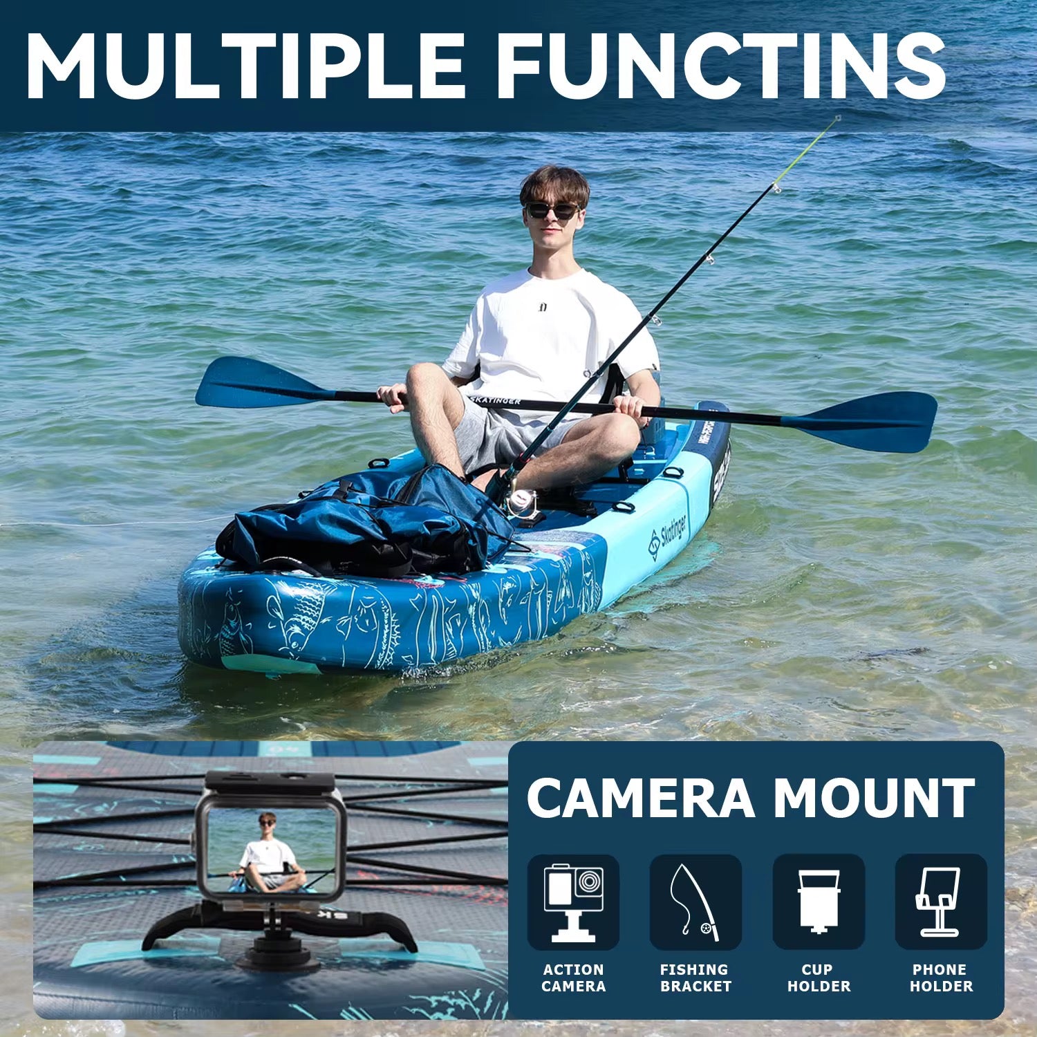 Inflatable Fishing Paddle Board – 12’4” Extra Wide Double-Layer SUP