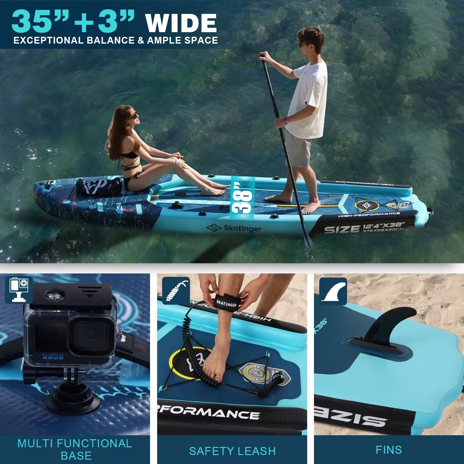 Inflatable Fishing Paddle Board – 12’4” Extra Wide Double-Layer SUP