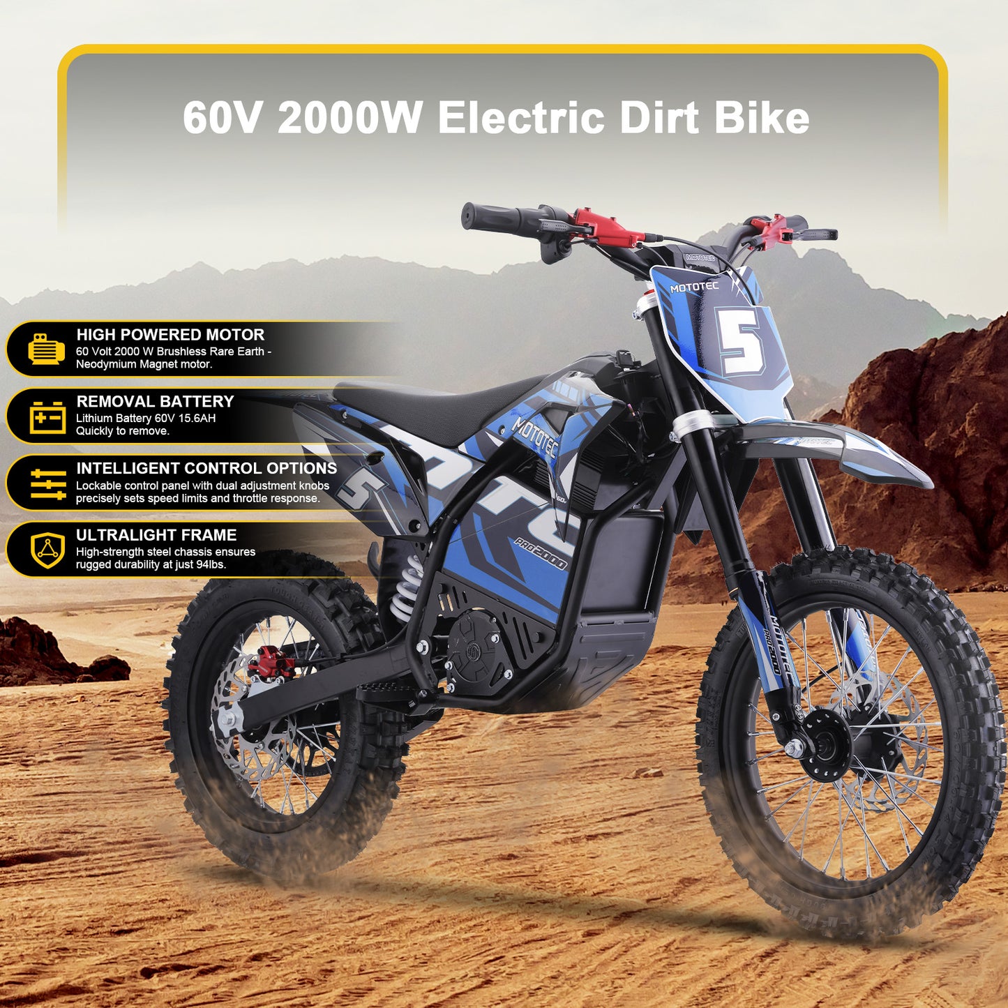 MotoTec Pro 60V 2000W Electric Dirt Bike by Swag House Store