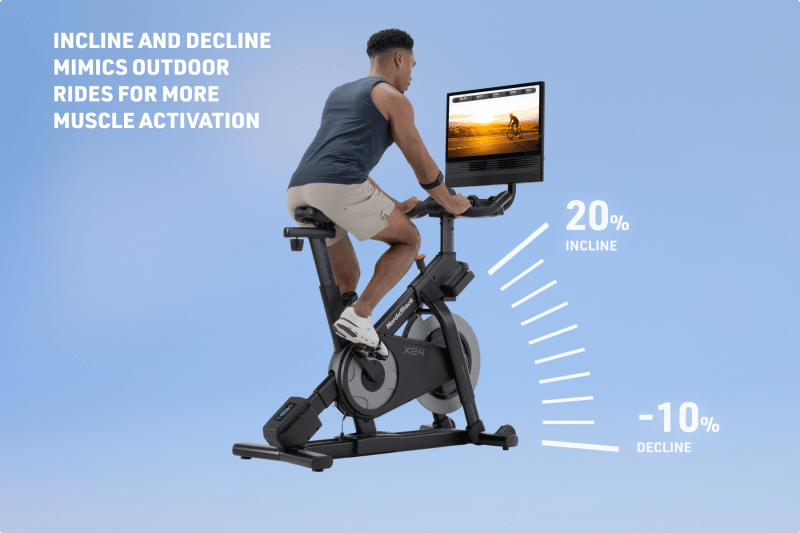 NordicTrack X24 Bike With 24 Inch Touchscreen Indoor Cycling Console, 20 Percent Incline, 10 Percent Decline
