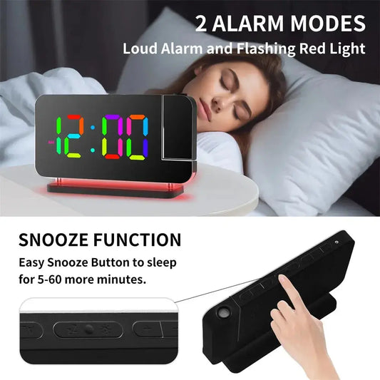 Projection Alarm Clock,7.4" LED Mirror Digital Clocks Large Display,with 180° Rotatable Projector,RGB Night Light,USB C Port,Auto Dimmer, Loud Desk Clock for Heavy Sleeper Bedroom Swag House