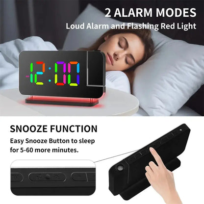 Projection Alarm Clock,7.4" LED Mirror Digital Clocks Large Display,with 180° Rotatable Projector,RGB Night Light,USB C Port,Auto Dimmer, Loud Desk Clock for Heavy Sleeper Bedroom Swag House
