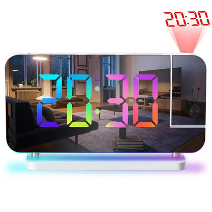 Projection Alarm Clock,7.4" LED Mirror Digital Clocks Large Display,with 180° Rotatable Projector,RGB Night Light,USB C Port,Auto Dimmer, Loud Desk Clock for Heavy Sleeper Bedroom Swag House